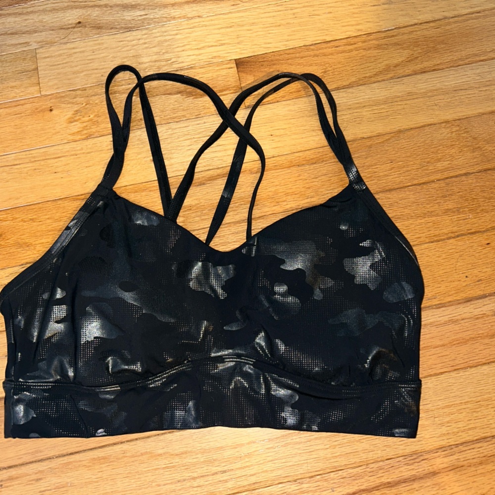 Women’s Black Camouflage Sports Bra with strappy back